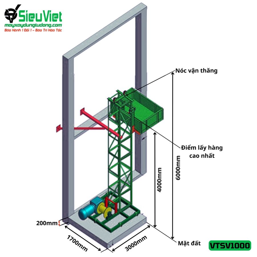 Cho thuê vận thăng Cao 45M 1000kg VTSV1000 - Điện 380v, 3 pha