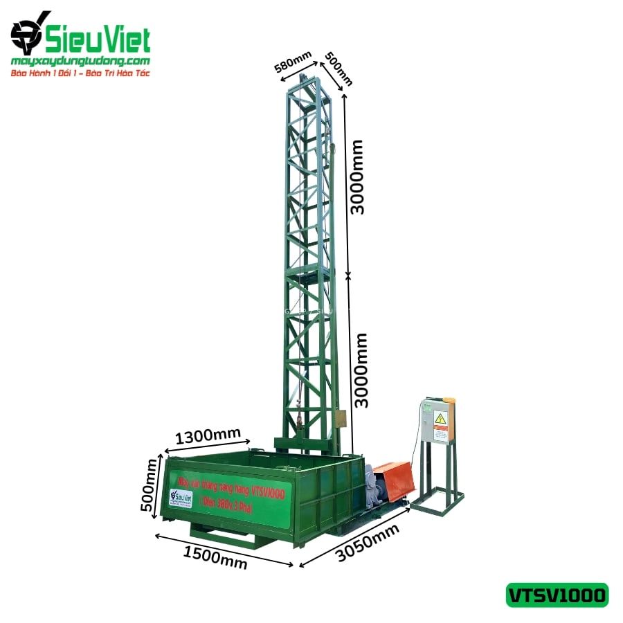 Cho thuê vận thăng Cao 12M 1000kg VTSV1000 - Điện 380v, 3 pha