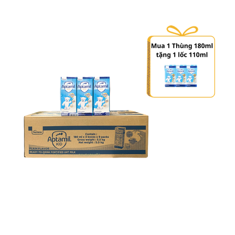Sữa SBPS Aptamil Kid 180ml cho bé trên 1 tuổi (lốc 3 hộp, thùng 9 lốc)