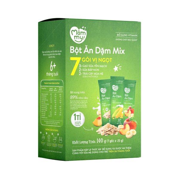 Bột ăn dặm Mămmy Mix 7 gói vị ngọt (3 gạo sữa; 2 sữa bắp non; 2 trái cây)