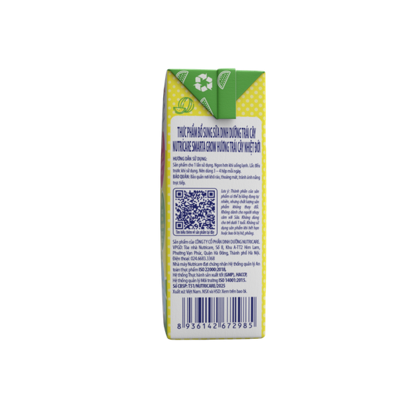 THÙNG Sữa dinh dưỡng trái cây Nutricare Smarta Grow hương trái cây nhiệt đới 110ml (12 lốc)