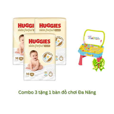 Tã Quần Huggies Skin Perfect Mega Jumbo M-98 (6 - 11 Kg) combo 3 gói tặng bàn đồ chơi đa năng
