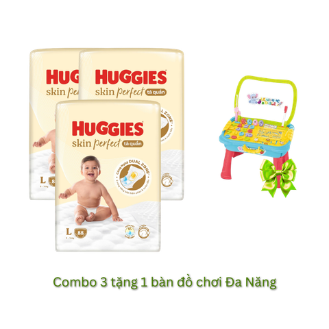 Tã Quần Huggies Skin Perfect Mega Jumbo L-88 (9 - 14 Kg) combo 3 gói tặng bàn đồ chơi đa năng