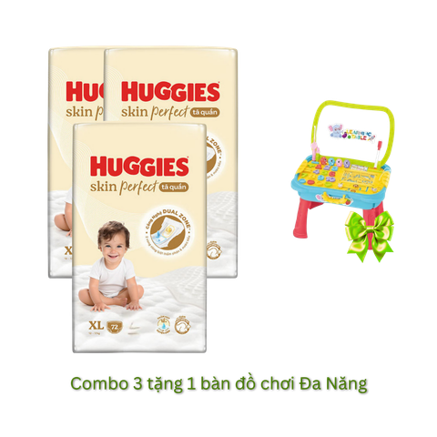 Tã Quần Huggies Skin Perfect Mega Jumbo XL-72 (12 - 17 Kg) combo 3 gói tặng bàn đồ chơi đa năng