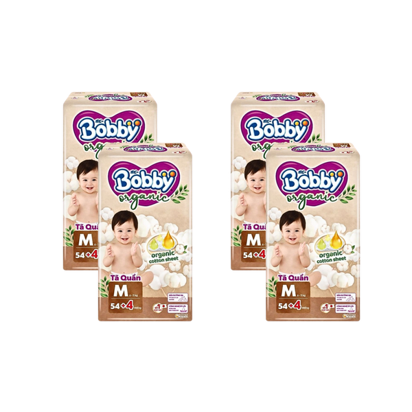 Combo 4 gói Tã quần Bobby Organic ngày M-54+4 (6 - 11 kg)