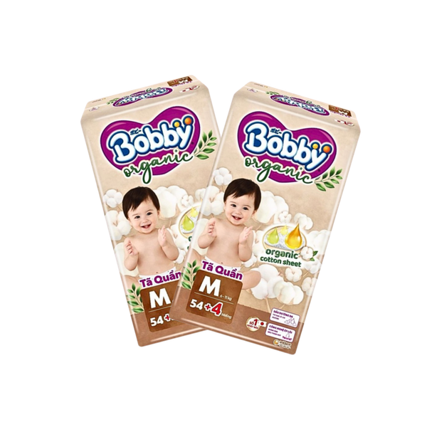 Combo 2 gói Tã quần Bobby Organic ngày M-54+4 (6 - 11 kg)