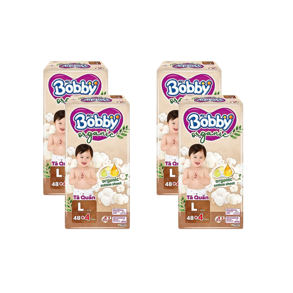 Combo 4 gói Tã quần Bobby Organic ngày L-48+4 (9-13 kg)