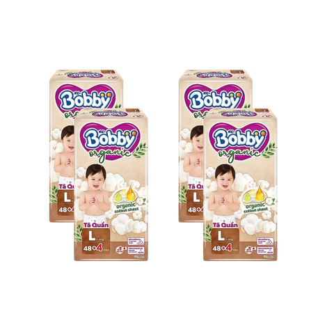 Combo 4 gói Tã quần Bobby Organic ngày L-48+4 (9-13 kg)