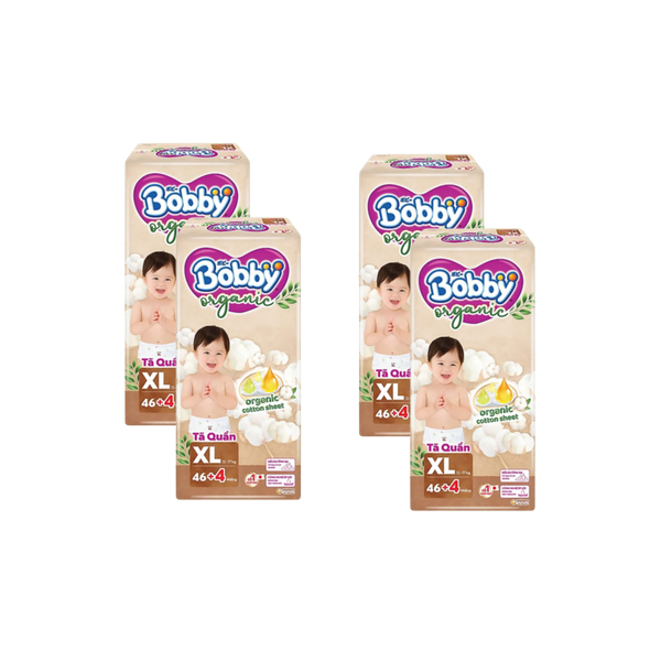 Combo 4 gói Tã quần Bobby Organic ngày XL-46+4 (12-17 kg)