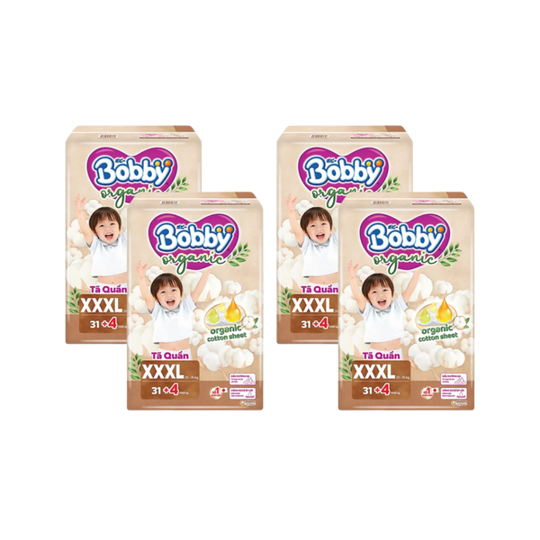 Combo 4 gói Tã quần Bobby Organic ngày 3XL-31+4 (6 - 11 kg)