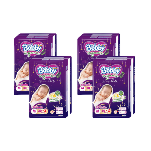 Combo 4 gói Tã quần Bobby Organic đêm M-30+2 (6 - 11 kg)