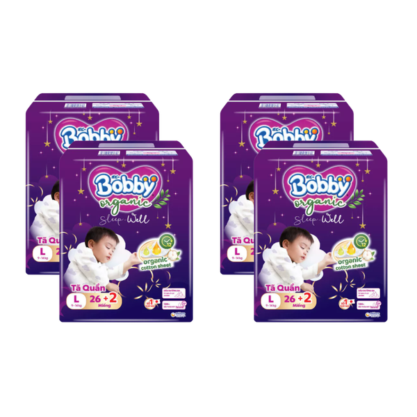 Combo 4 gói Tã quần Bobby Organic đêm L-26+2 (6 - 11 kg)