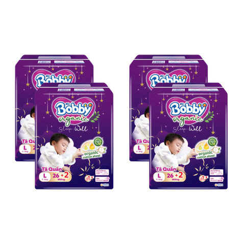 Combo 4 gói Tã quần Bobby Organic đêm L-26+2 (6 - 11 kg)