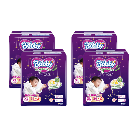 Combo 4 gói Tã quần Bobby Organic đêm XL-24+2 (6 - 11 kg)