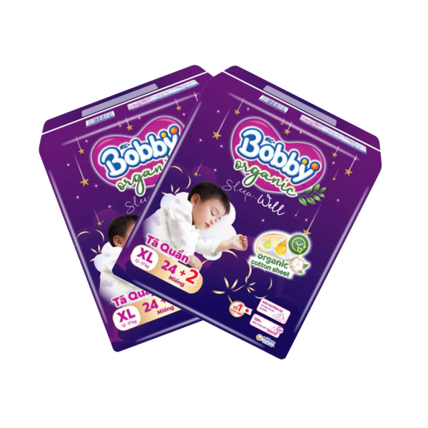 Combo 2 gói Tã quần Bobby Organic đêm XL-24+2 (6 - 11 kg)