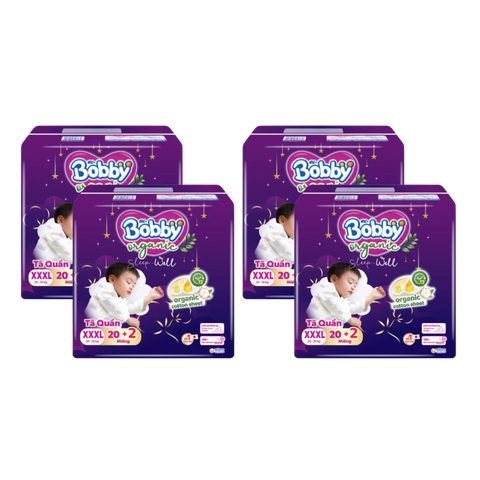 Combo 4 gói Tã quần Bobby Organic đêm 3XL-20+2 (6 - 11 kg)