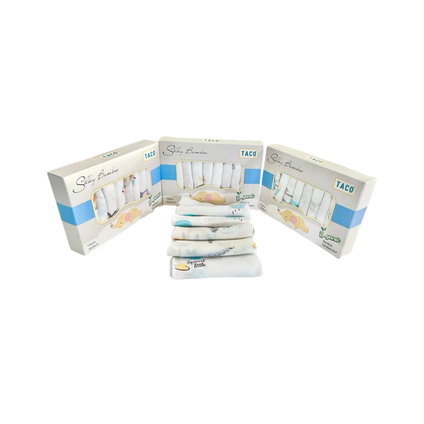 Khăn sữa sợi tre 2 lớp Taco (30 x 30 cm, hộp 10 cái)