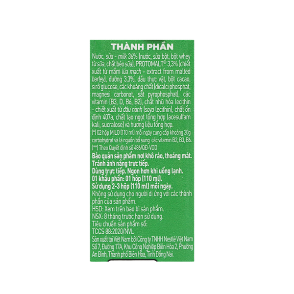Sữa ca cao lúa mạch Nestle Milo 110ml (lốc 4 hộp)