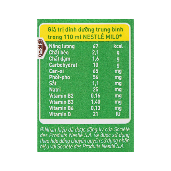 Sữa ca cao lúa mạch Nestle Milo 110ml (lốc 4 hộp)