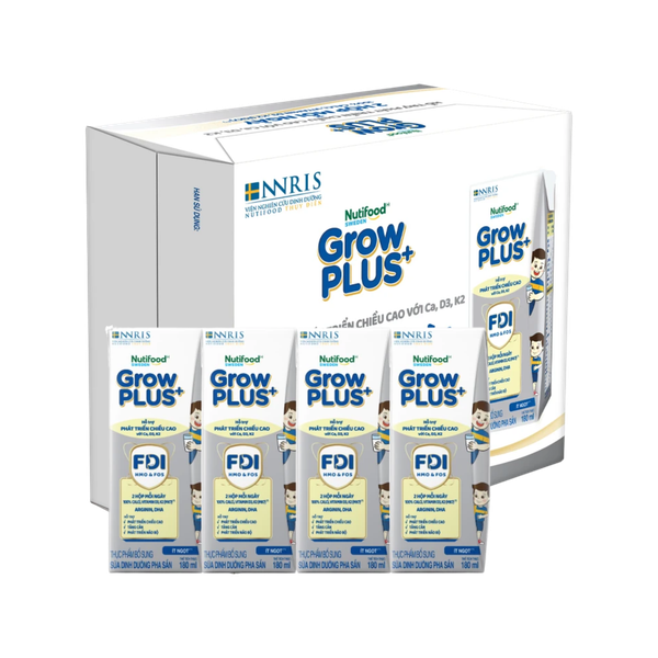 Sữa BPS Nutifood GrowPLUS+ bạc 180ml hỗ trợ tăng chiều cao (lốc 4 hộp, thùng 6 lốc)