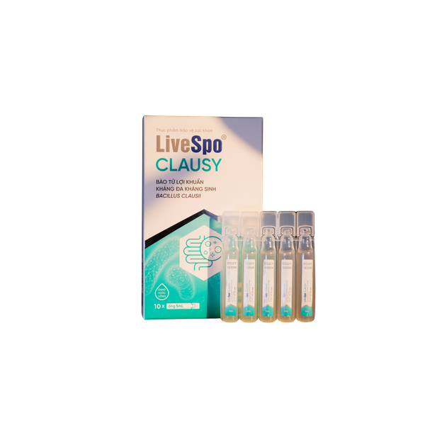 Men vi sinh LiveSpo Clausy 2 tỷ bào tử lợi khuẩn, giảm rối loạn tiêu hóa cho người uống kháng sinh (hộp 10 ống)