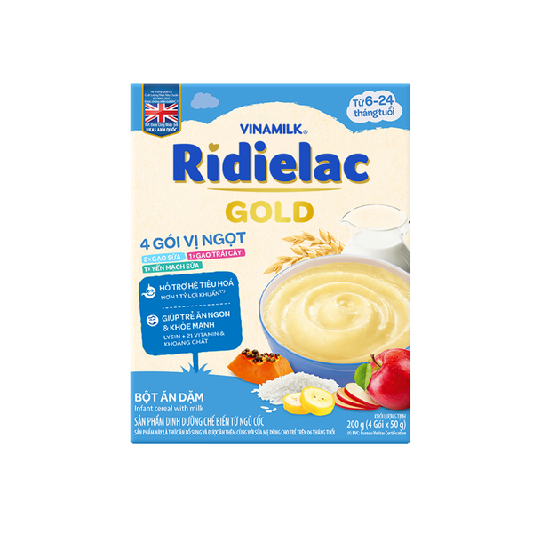 Bột ăn dặm Ridielac Gold 4 gói vị ngọt 200g (6-24 tháng)