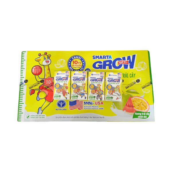 THÙNG 48 hộp Sữa dinh dưỡng trái cây Nutricare Smarta Grow hương trái cây nhiệt đới 110ml (lốc 4 hộp) mẫu cải tiến Opti
