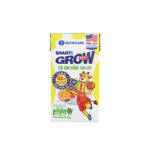 THÙNG 48 hộp Sữa dinh dưỡng trái cây Nutricare Smarta Grow hương trái cây nhiệt đới 110ml (lốc 4 hộp) mẫu cải tiến Opti