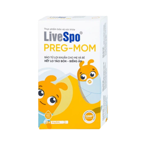 LiveSpo Preg-mom 3 tỷ bào tử lợi khuẩn cho mẹ và bé, hết lo táo bón, biếng ăn (hộp 20 ống)
