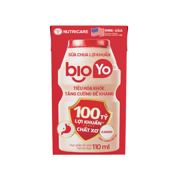 TPBS Sữa chua lợi khuẩn Bioyo 110ml chứa 100 tỷ lợi khuẩn và chất xơ (Nutricare, lốc 4 hộp, thùng 6 lốc)