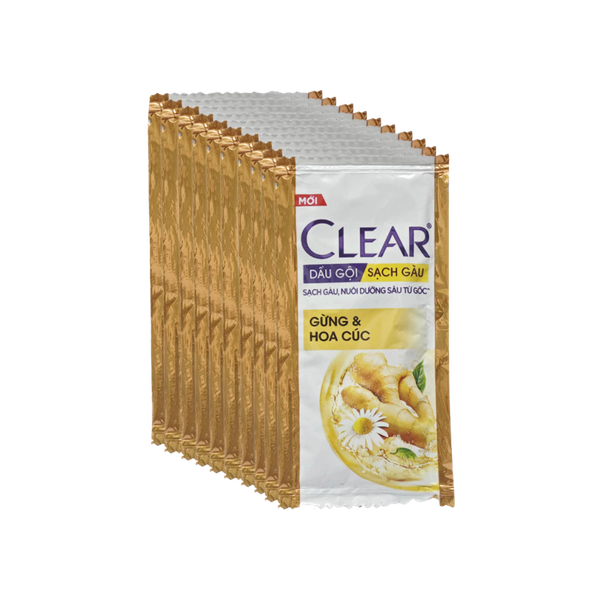 CLEAR Dầu gội sạch gàu gừng và hoa cúc (dây 10 gói)