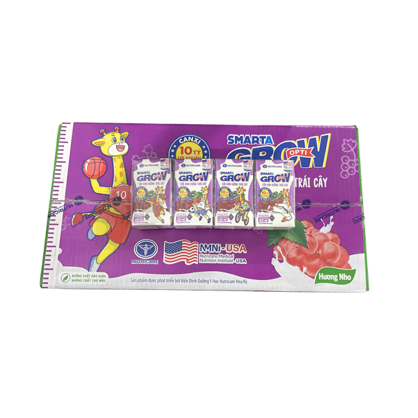 THÙNG 48 hộp Sữa dinh dưỡng trái cây Nutricare Smarta Grow hương nho 110ml (mẫu cải tiến Opti)
