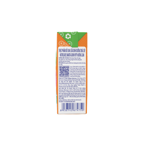 THÙNG 48 hộp Sữa dinh dưỡng trái cây Nutricare Smarta Grow hương cam 110ml (mẫu cải tiến Opti)