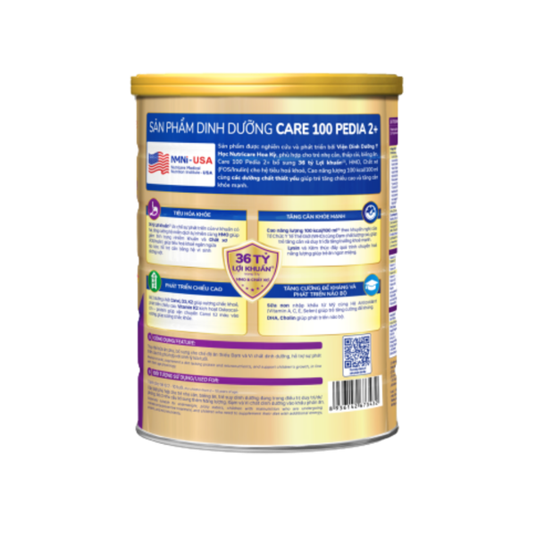 Sữa bột Nutricare Care 100 Pedia 850g 2+ (hỗ trợ tăng cân)