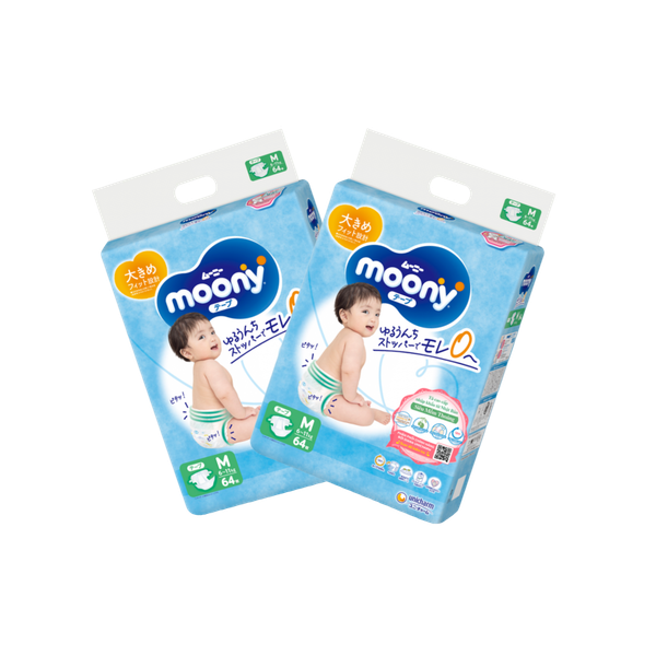 Combo 2 gói Tã Moony Xanh Dán M-64 (6 - 11 kg)