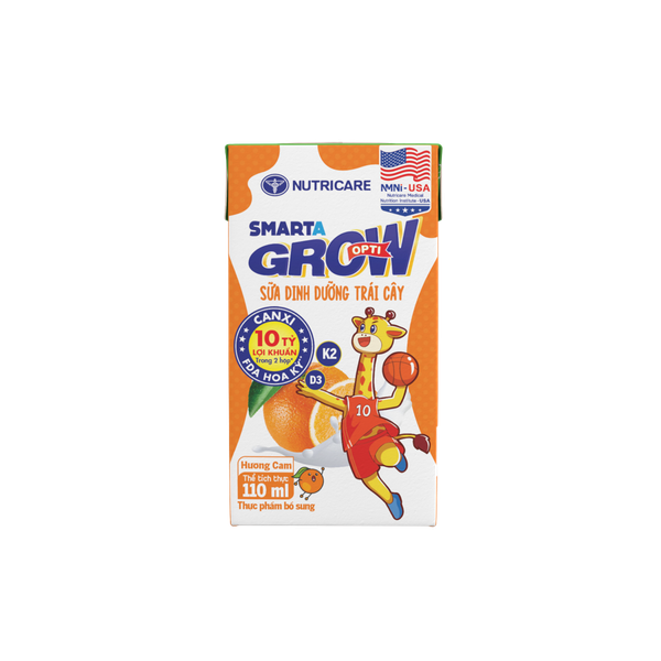 THÙNG 48 hộp Sữa dinh dưỡng trái cây Nutricare Smarta Grow hương cam 110ml (mẫu cải tiến Opti)