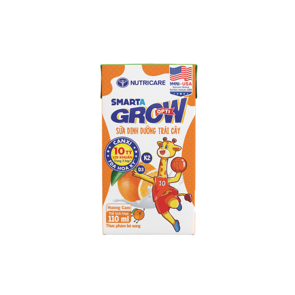Sữa dinh dưỡng trái cây Nutricare Smarta Grow hương cam 110ml (lốc 4 hộp) mẫu cải tiến Opti