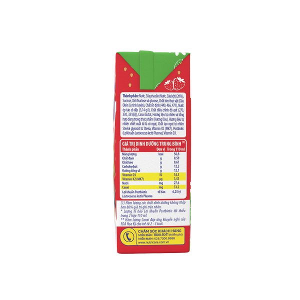 THÙNG 48 hộp Sữa dinh dưỡng trái cây Nutricare Smarta Grow hương dâu 110ml (mẫu cải tiến Opti)