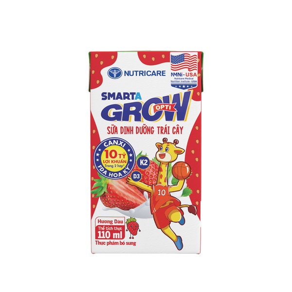 Sữa dinh dưỡng trái cây Nutricare Smarta Grow hương dâu 110ml (lốc 4 hộp) mẫu cải tiến Opti