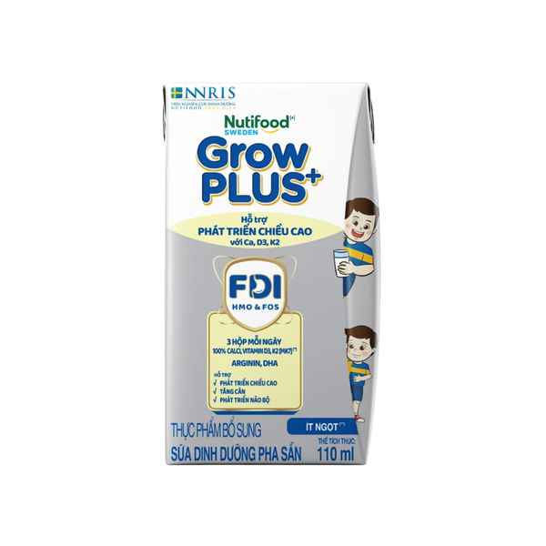 Sữa BPS Nutifood GrowPLUS+ bạc 110ml hỗ trợ tăng chiều cao (lốc 4 hộp, thùng 6 lốc)