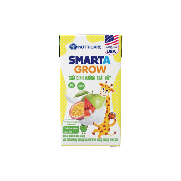 Sữa dinh dưỡng trái cây Nutricare Smarta Grow hương trái cây nhiệt đới 110ml (lốc 4 hộp)