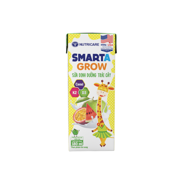 Sữa dinh dưỡng trái cây Nutricare Smarta Grow hương trái cây nhiệt đới 180ml (lốc 4 hộp)