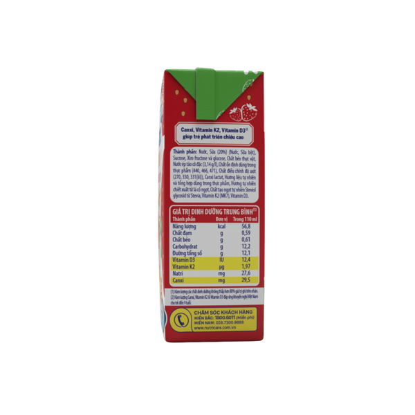 Sữa dinh dưỡng trái cây Nutricare Smarta Grow hương dâu 110ml (lốc 4 hộp)