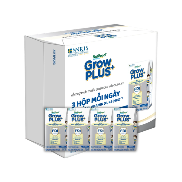 Sữa BPS Nutifood GrowPLUS+ bạc 110ml hỗ trợ tăng chiều cao (lốc 4 hộp, thùng 6 lốc)