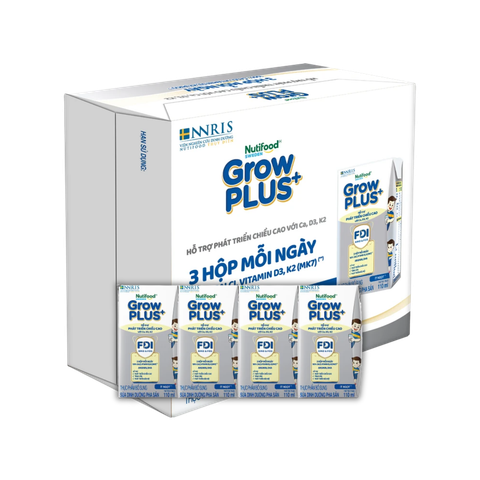 Sữa BPS Nutifood GrowPLUS+ bạc 110ml hỗ trợ tăng chiều cao (lốc 4 hộp, thùng 6 lốc)