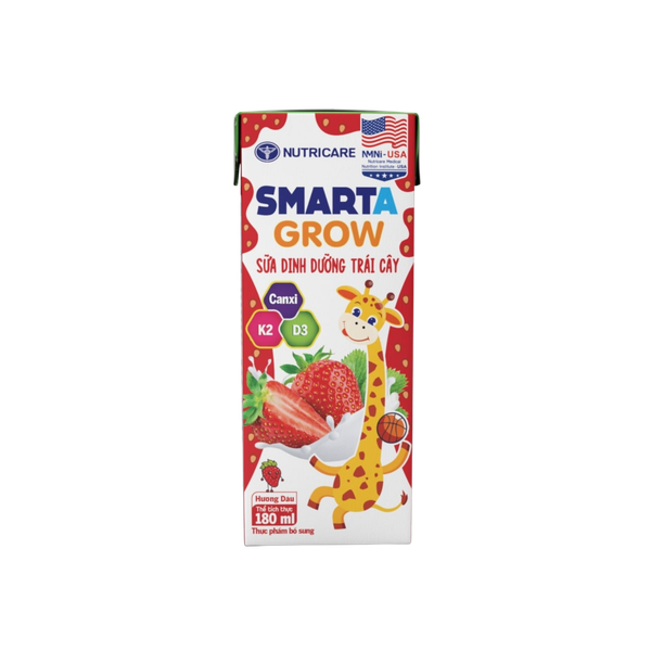 Sữa dinh dưỡng trái cây Nutricare Smarta Grow hương dâu 180ml (lốc 4 hộp)