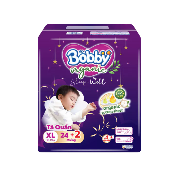 Tã quần Bobby Organic đêm XL-24+2 (6 - 11 kg)