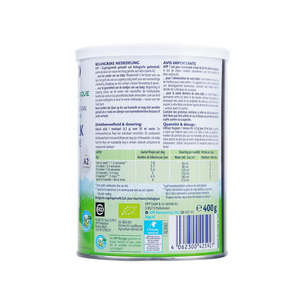 Sữa dê HiPP Organic số 1 400g (0-6 tháng tuổi)