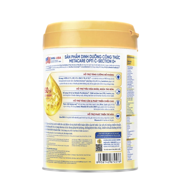 Sữa bột Nutricare Metacare Opti C - Section 0+ 800g (dinh dưỡng dành cho trẻ sinh mổ)