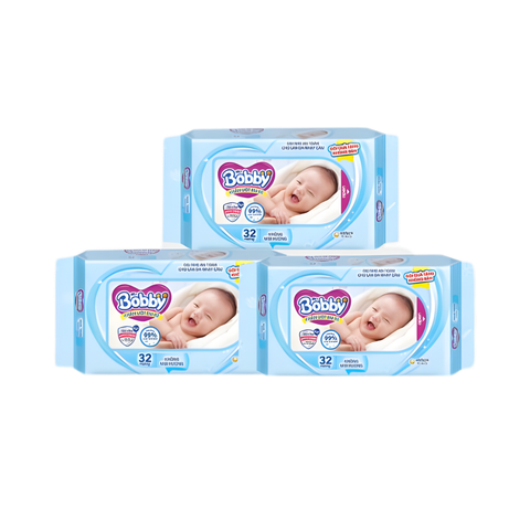 Combo 3 gói khăn ướt Bobby 32 tờ